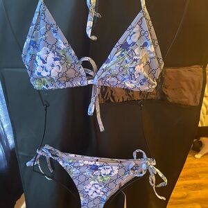 Gucci Blue and Green Floral Bikini Large Woman